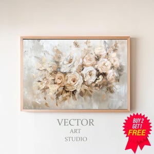 Vintage Flowers Frame TV Art, Valentines Day Floral Oil Painting, Neutral Beige Victorian Home Decor, Spring Botanical TV Art