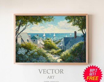 Vintage Sommer Küstenansicht, abstrakte Samsung Rahmen TV Kunst, Cape Cod Digital Download, Strand Ölgemälde