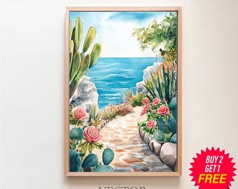 フランスの田舎の庭の小道 - コテージ農家の風景壁アート - デジタル 