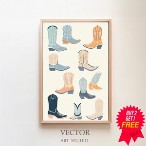 Blue Cowgirl Boots Set Print, Preppy Wall Poster, Cowgirl Trendy Wall Art, Digital Download, Western Bedroom Decor, Rodeo Cowgirl Print