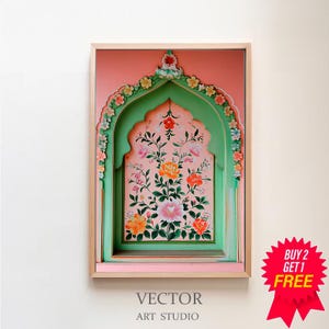 Palestine Floral Arch Art Print, Islamic Wall Art Muslim Architecture Poster Arabic Decor, Large Wall Art Canvas, Eid Ramadan Gift