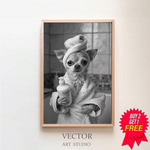 Chihuahua Wall Art, Bathroom Art Print, Cute Dog Photograph, Bathroom wall art, Printable Digital Download, Chihuahua Dog in Bathroom
