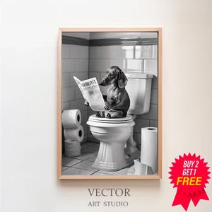 Dachshund Wall Art, Funny Bathroom Decor, Dachshund Dog in Toilet, Animal in toilet, Dog Art, Dachshund Gift, Petshop Art, Digital Download
