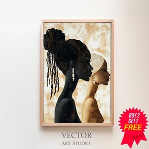 Dualität Afro Art Print, schwarze und weiße Frauen mit natürlichem Haar, sofort-Download afroamerikanischer Kunst, ethnische Wand-Dekor