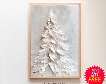 Primitive White Christmas Tree Home Decor Digital Print | Winter Lodge Landscape Print Holiday Home Decor Pine Forest Digital Download