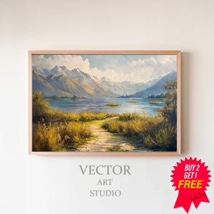 Serene Nature Scene Wall Art Artwork Perfect for Home Refresh, Printable Vintage Landscape Majestic Mountain Lake View Artwork