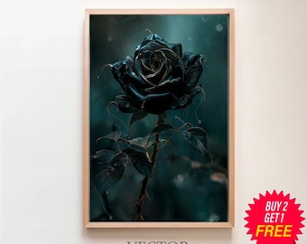 Stampa artistica Black Rose, poster vintage, stampa artistica, gotico vittoriano, Dark Academia