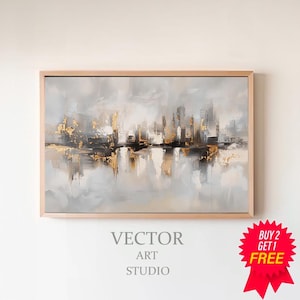 Stor abstrakt målning, stor modern väggkonst, abstrakt collage, neutral väggkonst, utskrivbar abstrakt konst, digital nedladdning