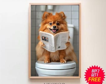 Pomeranian Wall Art, Funny Bathroom Decor, Pomeranian in Toilet, Animal in toilet, Petshop Art, Digital Download, Dog Art, Pomeranian Gift