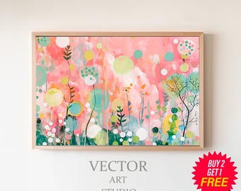Blush Pink Maximalist Wall Art, Printable Eclectic Wall Art, Abstract Wall Art, Contemporary Art, Digital Download, Colourful Wall Art