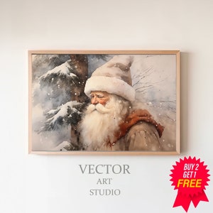 Vintage Santa Claus Painting, Beige Holiday Decor, Christmas Printable Wall Art, Neutral Rustic Santa Print,  Winter Print