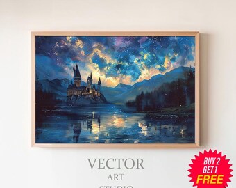 Zauberer inspiriertes Poster, Vintage Zaubererschule, Zaubererwelt, Van Gogh Malerei, Vintage Schloss, physisches Dekor, Wandkunst