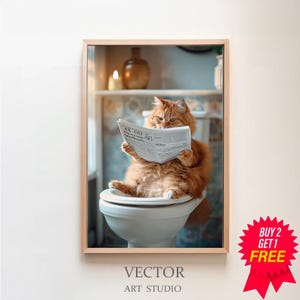 Cat Print, Funny Bathroom Decor, Cat in Toilet, Animal in toilet, Whimsy Animal Art, Printable Digital Download, Kids Bathroom Wall Art