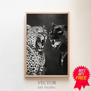 Chic Leopard and Panther Print, Elegant Wild Cats in Pearls, Black and White Animal Photography, Instant Download, Fashionable Jungle Art
