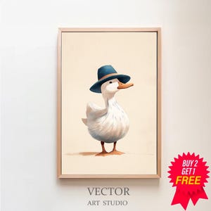 Silly Goose Wall Art Goose with Flower Hat Illustration Cute Goose Poster Neutral Girl Nursery Decor Goose Printable Blue Girls Room Print