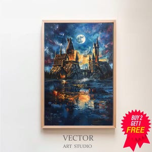 Wizarding Inspired Poster, Vintage Wizard School, , Wizard World, Van Gogh Painting, Vintage Castle, Printable Decor, Wall Art