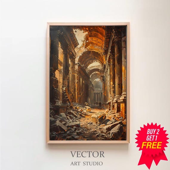 Roman Artwork the Old Temple by Hubert Robert, Italian Ruins