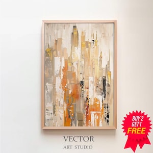 Contemporary Printable Wall Art, Geometric Abstract Painting, Digital Download, Gold and White Art