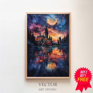 Wizarding Inspired Poster, Vintage Wizard School, , Wizard World, Van Gogh Painting, Vintage Castle, Printable Decor, Wall Art