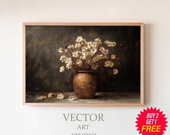 Stimmungsvolle Blumenvase in Vintage Vase | DRUCKBARE KUNST | Herbst Kunst | Vintage Kunstwerk