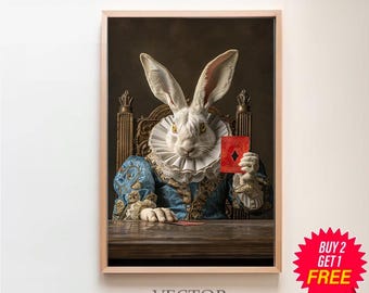 白ウサギのビクトリア朝の肖像画 ヴィンテージのおとぎ話の絵画