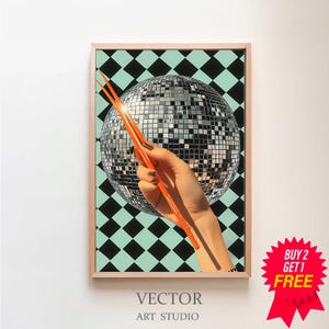 Disco Ball Print | Disco Chopstick Poster, Disco Ball Decor, Trendy Funky Wall Art, Indie Room Decor, Y2K Room Decor, Preppy Wall Art
