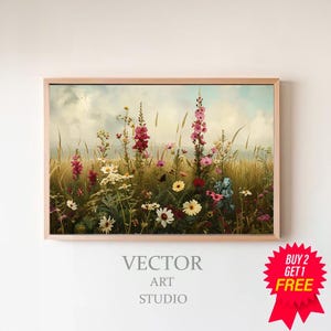 Printable Wildflower Field Landscape Oil Painting | Vintage Landscape Art Print | Country Field Wall Art | Vintage Art | Digital Download
