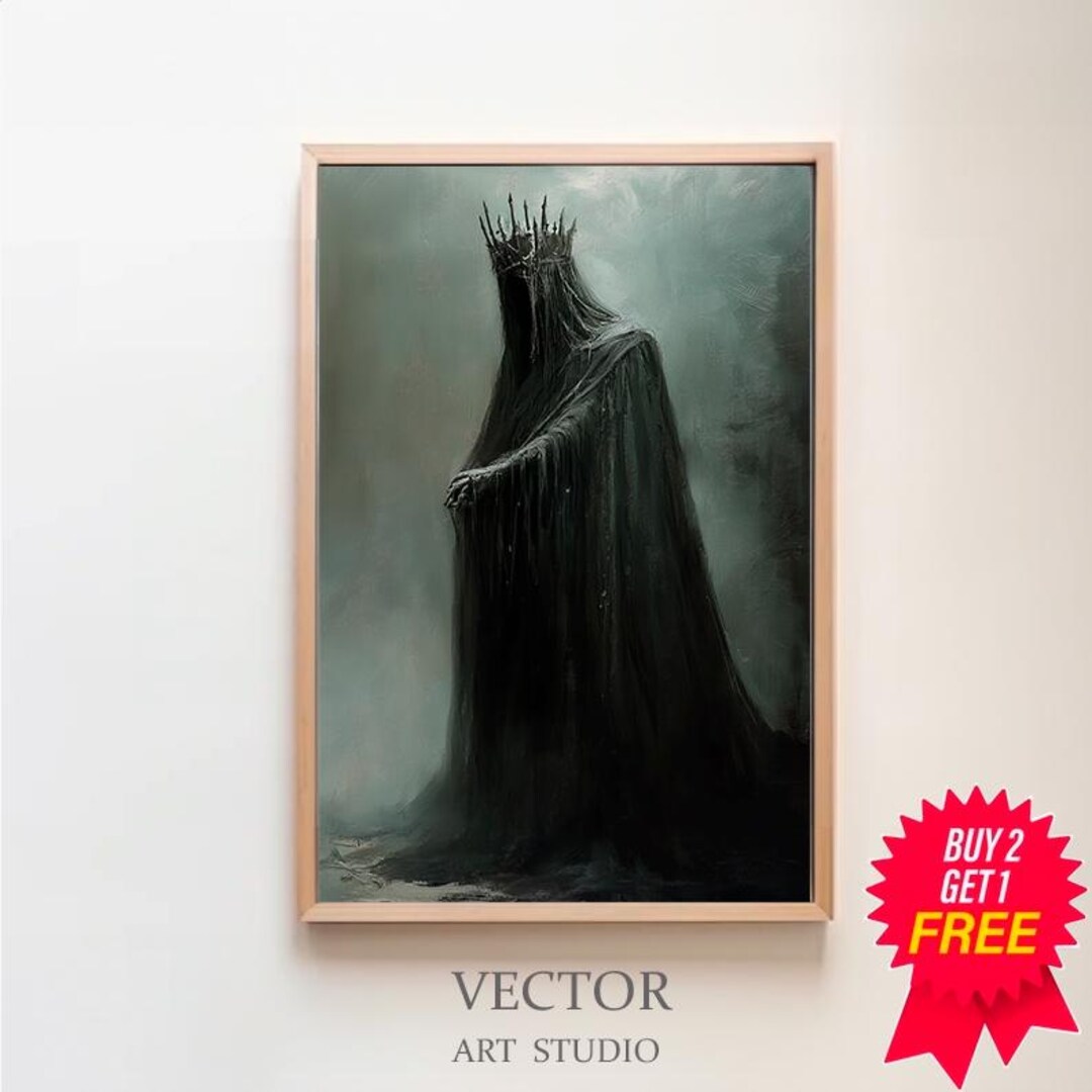 Dark Gothic Queen Art Print, Witch Cloaked Figure, Moody Wall Art ...