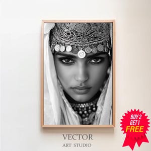 Mujer bereber, impresiones de arte marroquí, descarga de arte negro, decoración marroquí, arte de pared extra grande, arte imprimible