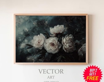 Moody Floral Frame Tv Art | Dark Academia Abstract Flowers | Vintage Botanical Frame Tv Art | Vintage Frame Tv Art Antique Flowers