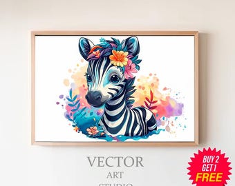 水彩イラストのかわいいシマウマのクリップアート - Etsy 日本