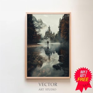 Wizarding Inspired Poster, Vintage Wizard School, , Wizard World, Van Gogh Painting, Vintage Castle, Printable Decor, Wall Art