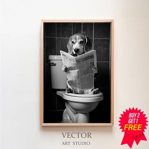 Beagle Wall Art, Funny Bathroom Decor, Beagle in Toilet, Animal in toilet, Petshop Art, Dog Art, Printable Digital Download, Beagle Gift