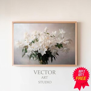 White Flowers Frame Tv Art Oil Painting | Vintage Floral Art for Tv | Digital Download | Samsung Frame Tv Art Rustic Farmhouse Décor