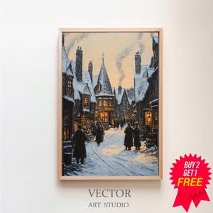 Plakat Wizard Town, Magiczna sztuka ścienna Wizard Valley, Prezent urodzinowy z podróży, Plakat podróżny w stylu vintage, Dekoracja imprezy Wizard, Magiczna dekoracja domu
