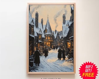 Wizard Town Poster, Magical Wizard Valley Wall Art, Travel Birthday Gift, Vintage Travel Poster, Wizard Party Decor, Magical Home Decor