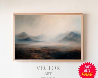 Mountain Landscape Frame TV Art, Neutral Abstract Tv Art, Rustic Scenery Screensaver, Moody Minimal Oil Painting
