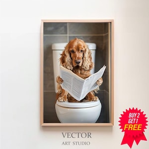 Arte de pared de cocker spaniel, decoración divertida para el baño, cocker spaniel en el baño, animal en el baño, arte de tienda de mascotas, arte canino, regalo de cocker spaniel