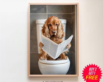 Cocker Spaniel Wall Art, Funny Bathroom Decor, Cocker Spaniel in Toilet, Animal in toilet, Petshop Art, Dog Art, Cocker Spaniel Gift