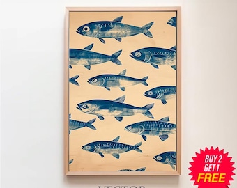 Plakat z sardynkami, sztuka ścienna z sardynkami w stylu retro, wydruk z rybą, wydruk z kuchnią w stylu retro, sztuka ścienna z kuchnią, sztuka ścienna z rybą, sztuka ścienna z kuchnią, wystrój retro