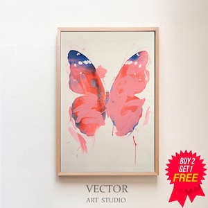 Butterfly Print, Pink Girly Digital Print, Girl&#39;s Nursery Room Painting, Coquette Aesthetic, Dorm Room Decor, Preppy Trendy Wall Art