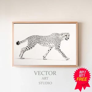 チーター猫のスケッチ、美的ステートメントウォールアート、ミニマリストモダンデザインプリント、かわいいヴィンテージ動物アート、トレンディなリビングルームの装飾