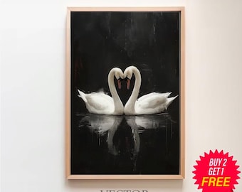 Swan Wall Art, Swan Painting Print, Vintage Antique Swan Print, Extra Large Wall Art, Dark Aesthetics Art, Dark Academia, Dark Oil Painting