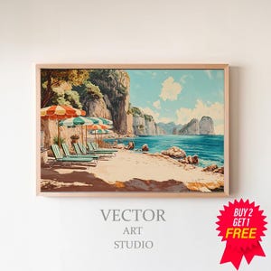 Beaches of Capri, Bright Pastels, Samsung Frame TV Art, Digital Download, Coastal Summer Beach Oil Painting