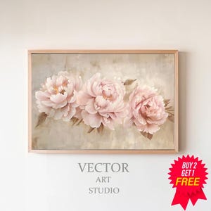 Vintage Peony Flower Frame TV Art, Spring Painting, Easter Botanical Flowers Frame TV Art, Valentines Day Art, Victorian Home Decor