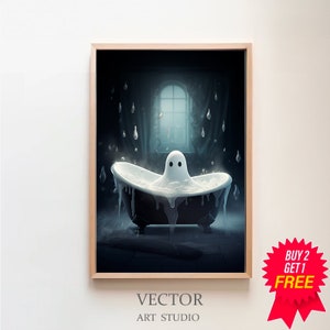 Ghost In The Bath Tub, Bubble Bath Ghost,  Dark Academia, Vintage Poster, Art Poster Print, Haunting Ghost, Halloween Decor