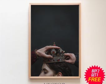 ビクトリア朝の王冠を戴く女性 - アンティークルネッサンス絵画からの