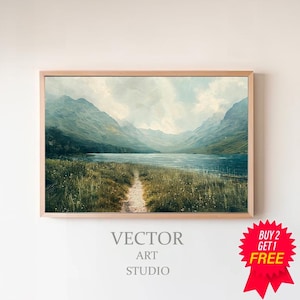 Serene Nature Scene Wall Art Artwork Perfect for Home Refresh, Printable Vintage Landscape Majestic Mountain Lake View Artwork