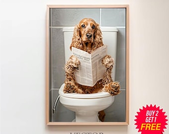 Cocker Spaniel Wall Art, Funny Bathroom Decor, Cocker Spaniel in Toilet, Animal in toilet, Petshop Art, Dog Art, Cocker Spaniel Gift