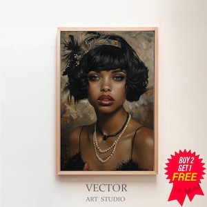 Vintage Portrait Flapper Girl | 1920s Subculture | Printable Art | Black Female | Fine Art | Digital Download | Black Flapper Girl